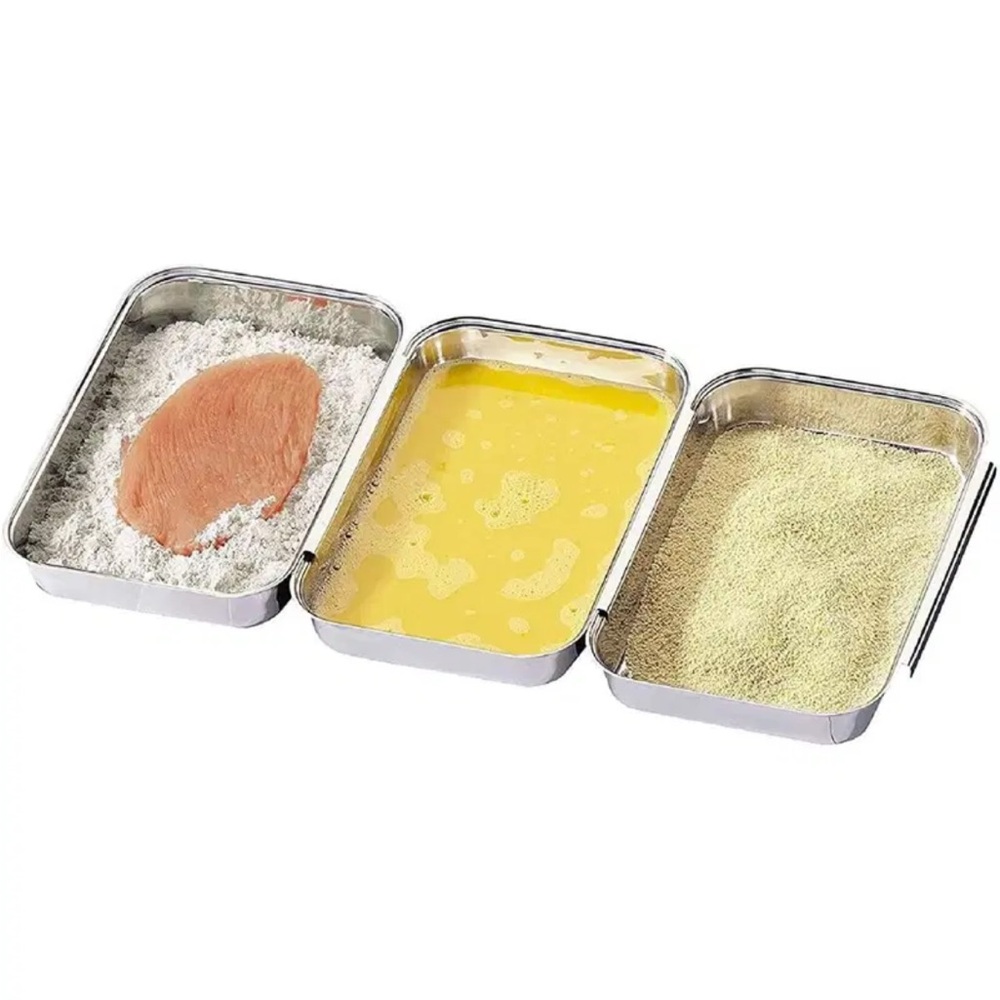 Wolfgang Puck 3-Piece Breading Pan Set – 8.5” x 6” x 1” – Stainless Steel